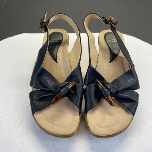 Dansko Sandals Womens Size 37 Black Leather Comfort Strappy Wedge Heels Strappy - Picture 1 of 14
